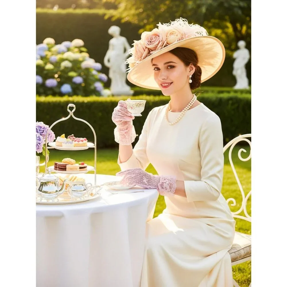 Women's Elegant Dress Up Lace Gloves Light Pink Halloween Wedding Parties Prom